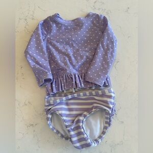 Rufflebutts Purple Heart and Stripe Swimsuit Set